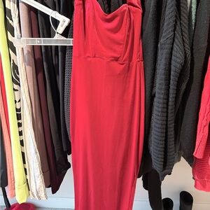 Elegant Red Velvet Halter Maxi Dress